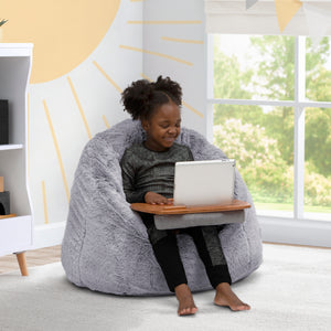 Grey Suede (5000) 0-Cozee Fluffy Chair and Bamboo Lap Desk Set