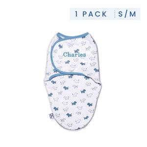 Boy (5003) 24-Personalized Little Lambs Adjustable Swaddle Wrap - 100% Cotton - Size Small/Medium, Fits Babies 0-3 Months/7-14 lbs.