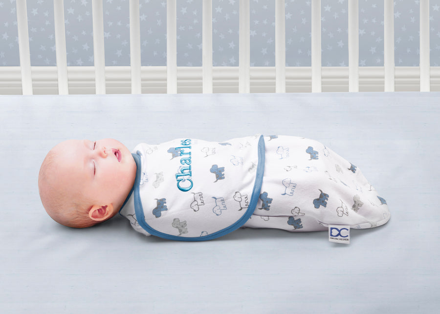Boy (5003) 1-Personalized Little Lambs Adjustable Swaddle Wrap - 100% Cotton - Size Small/Medium, Fits Babies 0-3 Months/7-14 lbs.