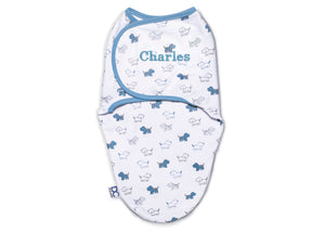 Boy (5003) 8-Personalized Little Lambs Adjustable Swaddle Wrap - 100% Cotton - Size Small/Medium, Fits Babies 0-3 Months/7-14 lbs.