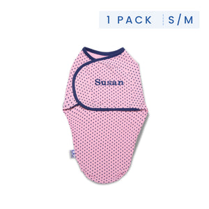 Girl (5004) 14-Personalized Little Lambs Adjustable Swaddle Wrap - 100% Cotton - Size Small/Medium, Fits Babies 0-3 Months/7-14 lbs.