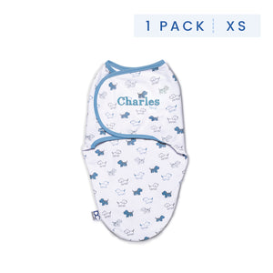 Boy (5003) 24-Personalized Little Lambs Adjustable Swaddle Wrap - 100% Cotton - Size Extra Small, Fits Babies 0-3 Months/4-7 lbs.