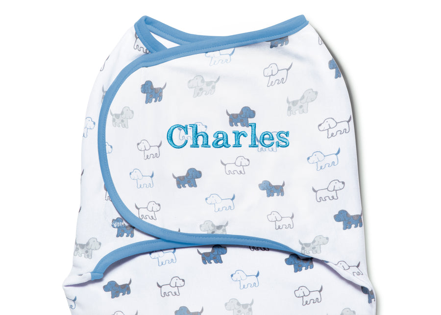 Boy (5003) 4-Personalized Little Lambs Adjustable Swaddle Wrap - 100% Cotton - Size Extra Small, Fits Babies 0-3 Months/4-7 lbs.