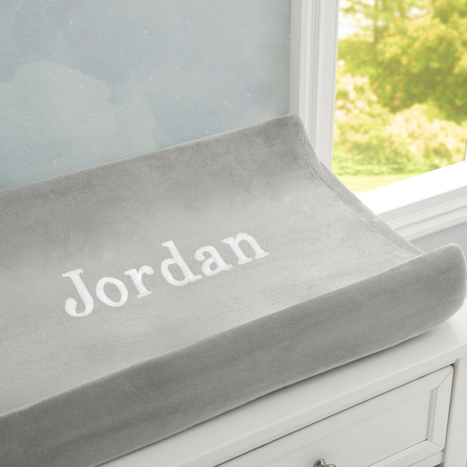 Grey Suede (5000) 6-Personalized Contoured Changing Pad With Plush Cover