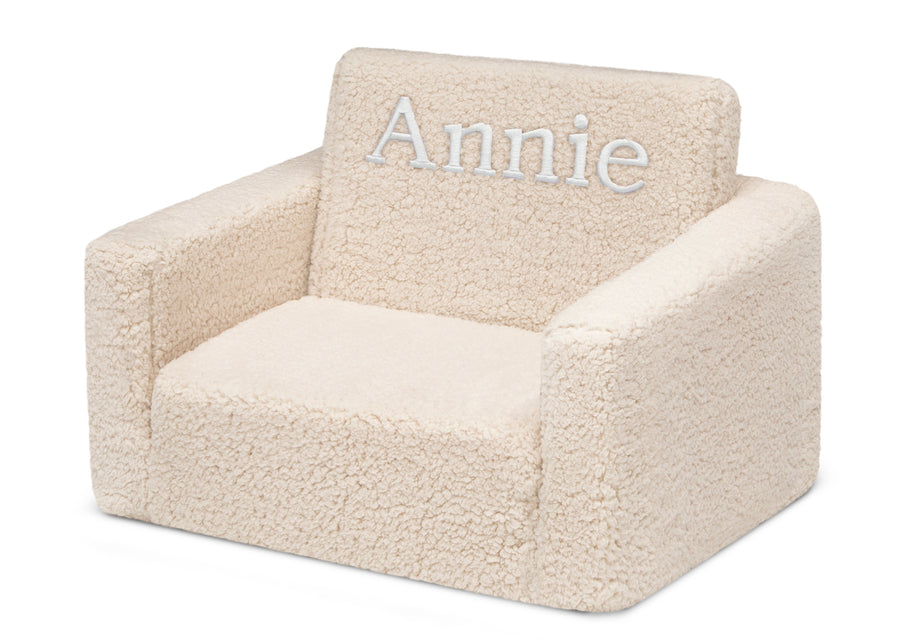 Cream Sherpa (5030) 11-Personalized Cozee Flip-Out Sherpa 2-in-1 Convertible Chair to Lounger for Kids