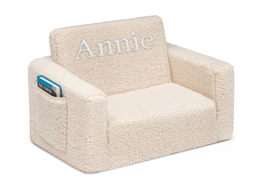 Cream Sherpa (5030) 9-Personalized Cozee Flip-Out Sherpa 2-in-1 Convertible Chair to Lounger for Kids