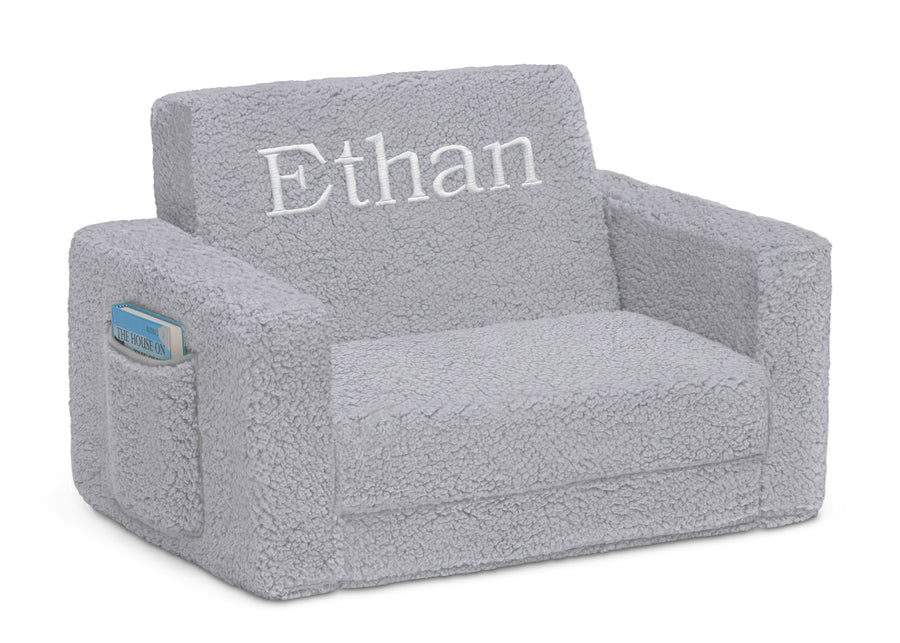 Grey Sherpa (5031) 3-Personalized Cozee Flip-Out Sherpa 2-in-1 Convertible Chair to Lounger for Kids