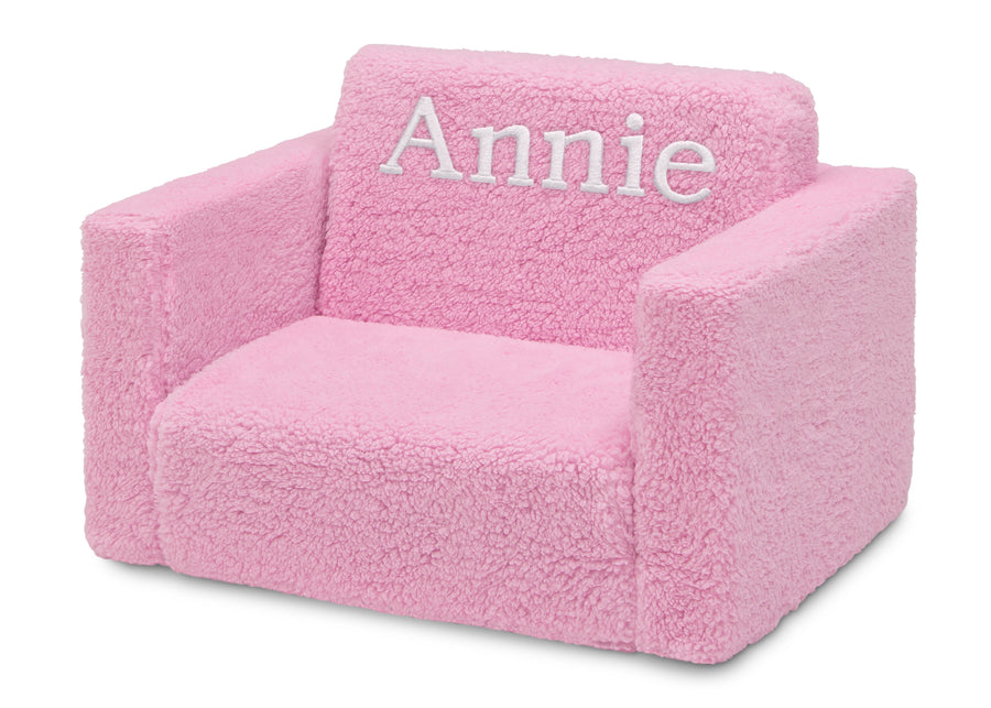 Pink Sherpa (5032) 14-Personalized Cozee Flip-Out Sherpa 2-in-1 Convertible Chair to Lounger for Kids