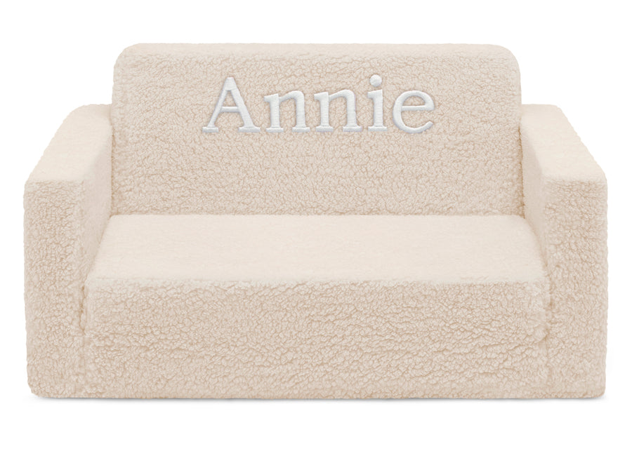 Cream Sherpa (5030) 7-Personalized Cozee Flip-Out Sherpa 2-in-1 Convertible Sofa to Lounger for Kids