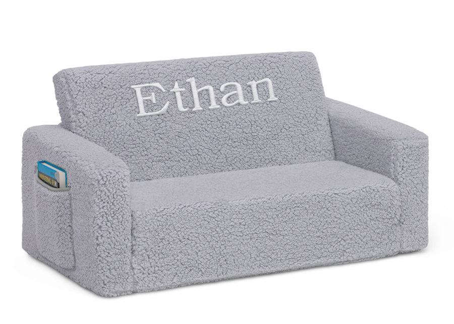 Grey Sherpa (5031) 11-Personalized Cozee Flip-Out Sherpa 2-in-1 Convertible Sofa to Lounger for Kids