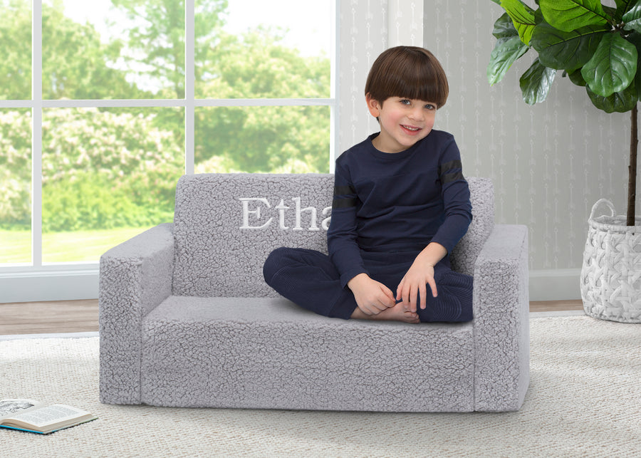 Grey Sherpa (5031) 8-Personalized Cozee Flip-Out Sherpa 2-in-1 Convertible Sofa to Lounger for Kids