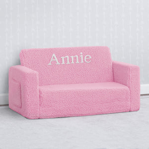 Pink Sherpa (5032)  10-Personalized Cozee Flip-Out Sherpa 2-in-1 Convertible Sofa to Lounger for Kids