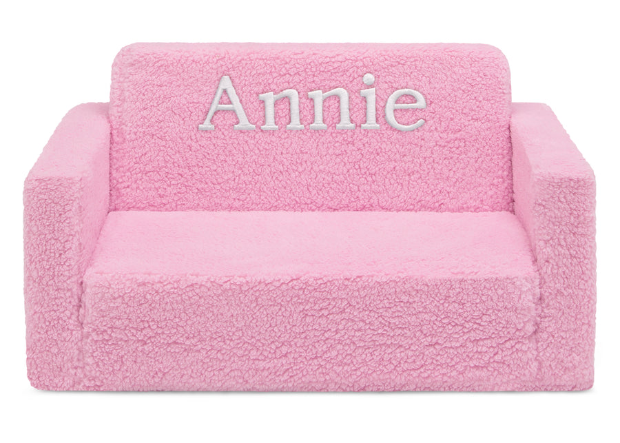Pink Sherpa (5032)  2-Personalized Cozee Flip-Out Sherpa 2-in-1 Convertible Sofa to Lounger for Kids
