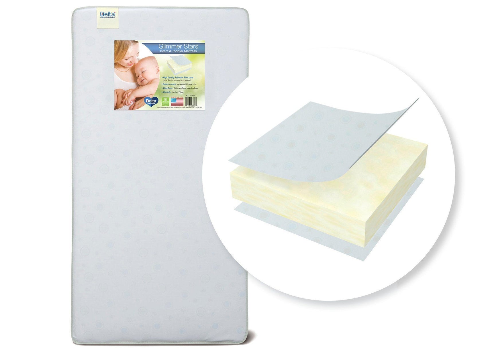 Delta Children Glimmer Stars Crib and Toddler Mattress Front View a1a No Color (NO)