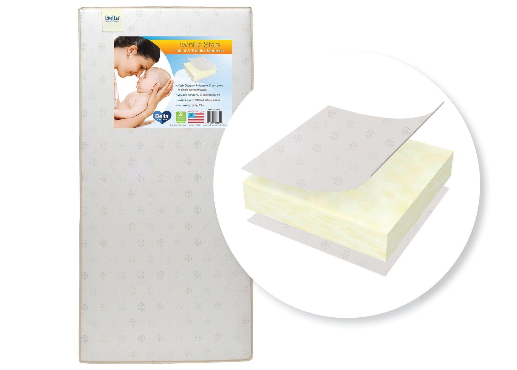 Delta Children Twinkle Stars Crib & Toddler Mattress Front View a1a No Color (NO)