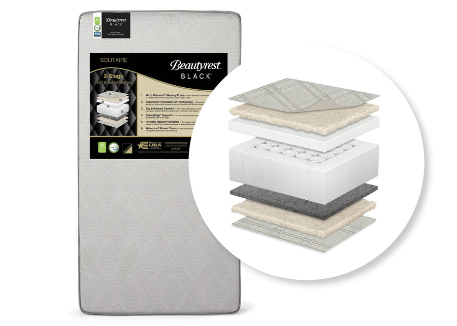 Beautyrest Black Solitaire 2-Stage Crib and Toddler Mattress, Cutout View 1-Beautyrest Black Solitaire 2-Stage Crib and Toddler Mattress