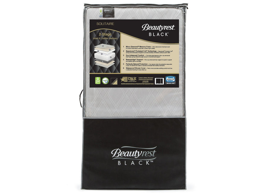 Beautyrest Black Solitaire 2-Stage Crib and Toddler Mattress, Packaged View 3-Beautyrest Black Solitaire 2-Stage Crib and Toddler Mattress