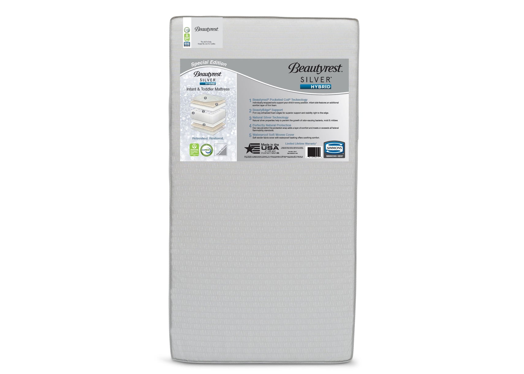 Beautyrest Silver Special Edition Hybrid Crib and Toddler Mattress, Front View