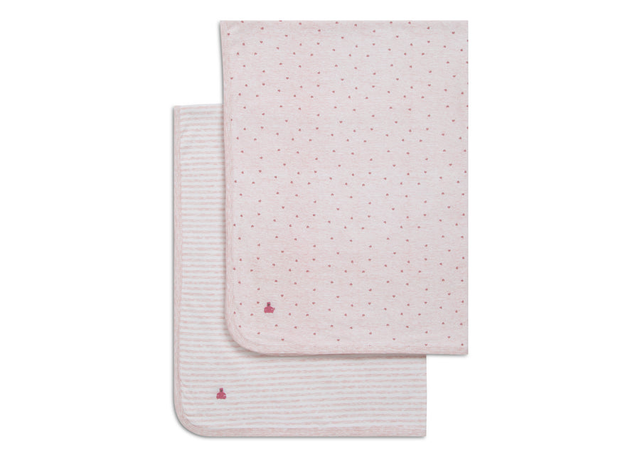 Pink Hearts & Stripes (3029) 10-babyGap Reversible 100% Organic Cotton Blankets - 2 Pack