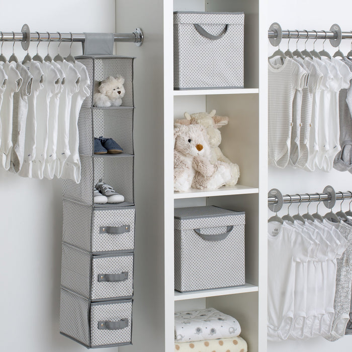 Delta Children Cool Grey (063) 48 Piece Nursery Storage Set, Side View b1b 3-48 Piece Nursery Storage Set