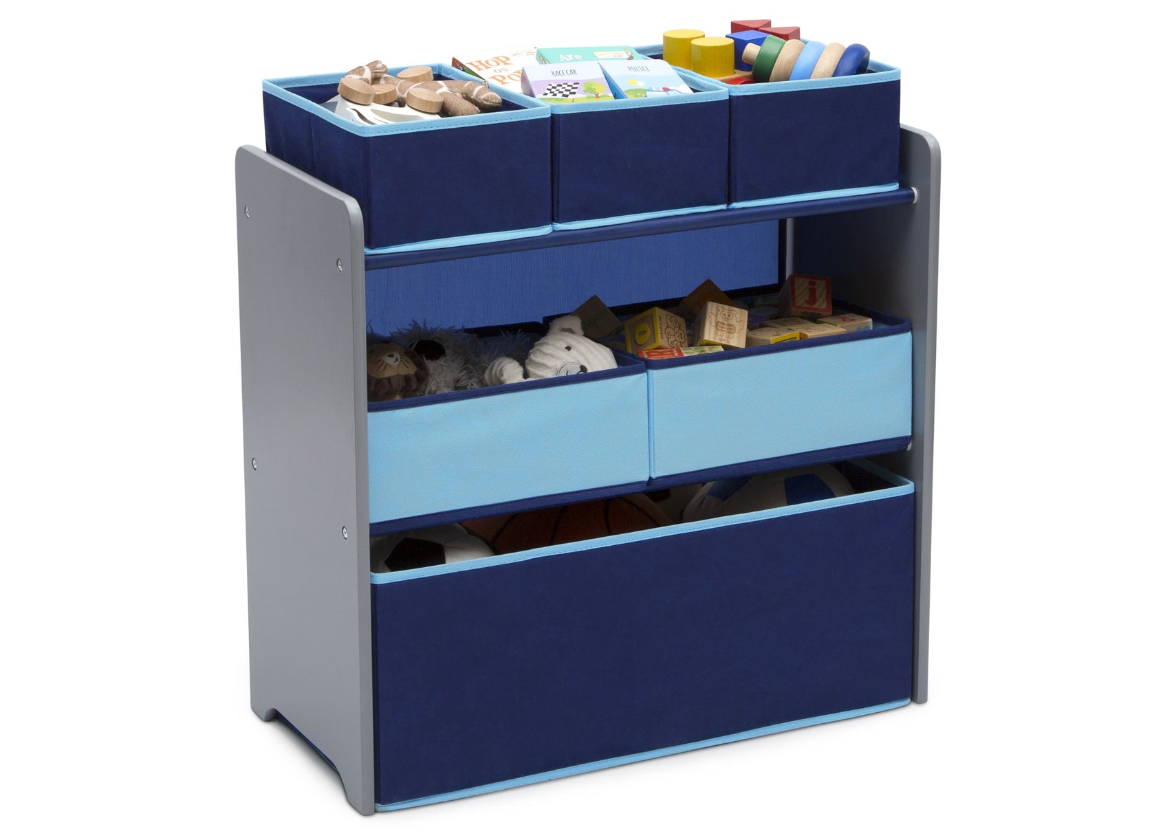 Delta Children Grey with Blue (026) Design and Store 6 Bin Toy Organizer, Right Silo View