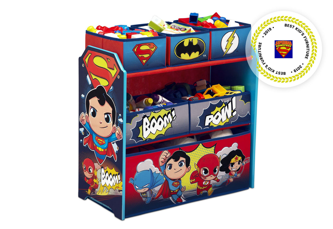 Delta Children Style 1 Super Friends (Batman | Robin | Superman | Wonder Woman | The Flash) Multi-Bin Toy Organizer 