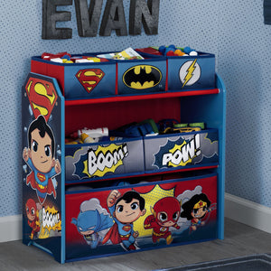 Delta Children Style 1 Super Friends (Batman | Robin | Superman | Wonder Woman | The Flash) Multi-Bin Toy Organizer Hangtag View a2a 10-Super Friends (Batman | Robin | Superman | Wonder Woman | The Flash) Multi-Bin Toy Organizer