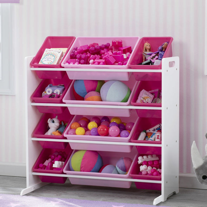 Bianca White (130) 16-Kids Toy Storage Organizer with 12 Plastic Bins