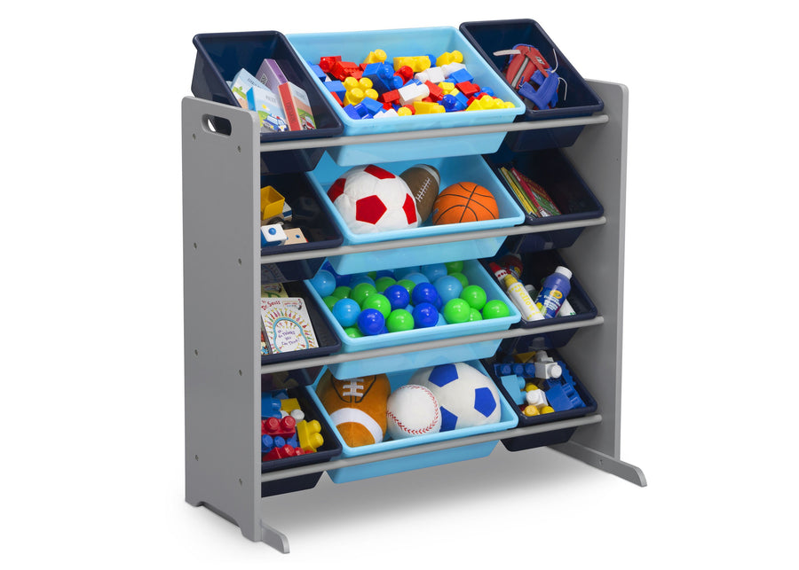Grey (026) 14-Kids Toy Storage Organizer with 12 Plastic Bins