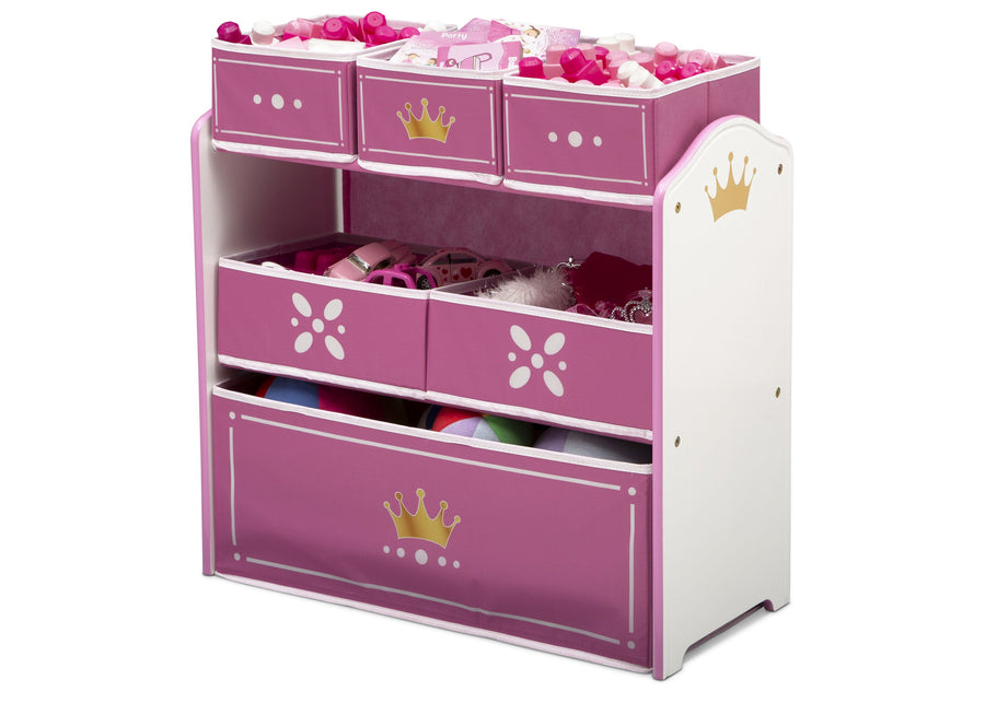 Pink and White (1187) 5-Princess Crown Multi-Bin Toy Organizer