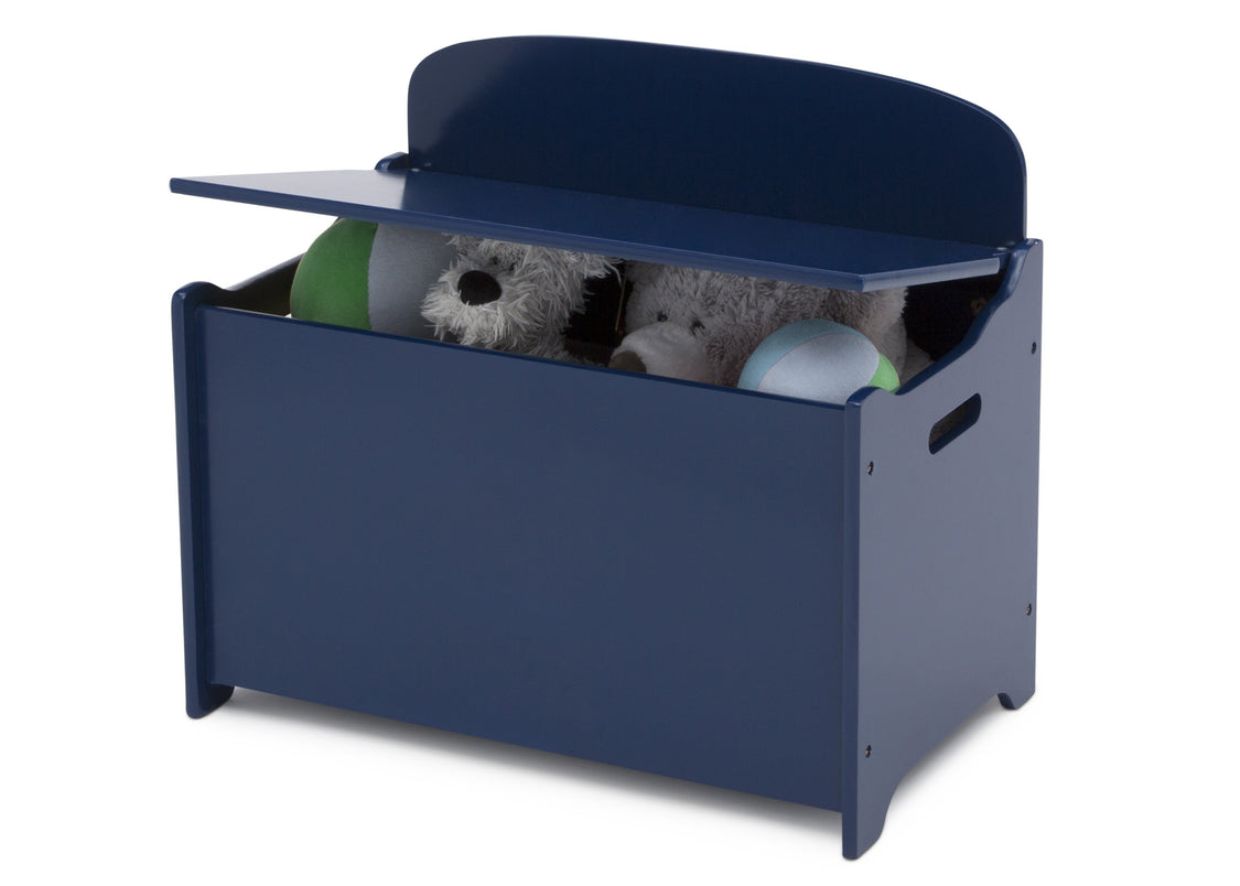 Delta Children Deep Blue (295C) MySize Deluxe Toy Box, Left Silo View with Lid Open