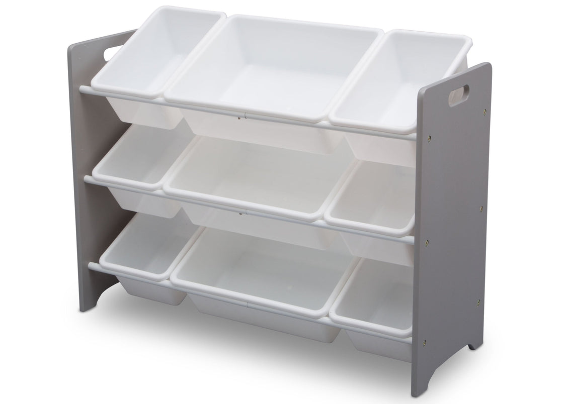 Delta Children Grey (026) MySize 9 Bin Plastic Toy Organizer, Left Angle, a3a