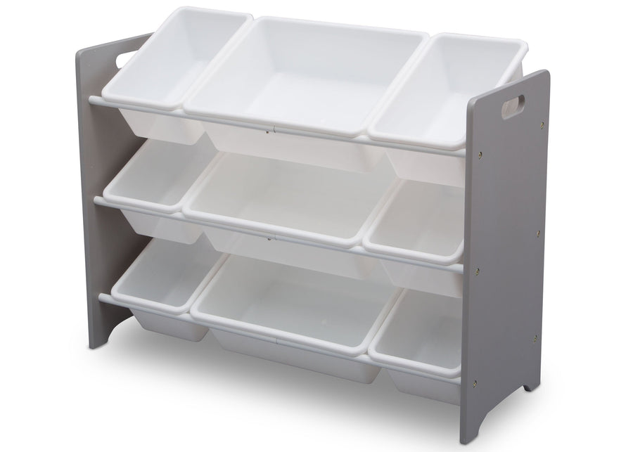Delta Children Grey (026) MySize 9 Bin Plastic Toy Organizer, Left Angle, a3a 7-MySize 9 Bin Plastic Toy Organizer