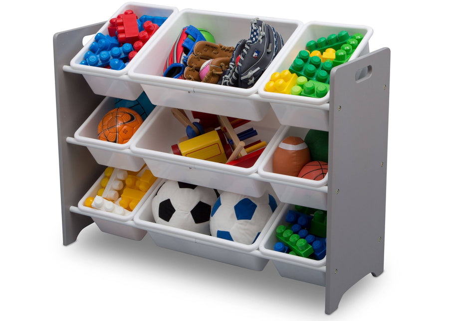 Delta Children Grey (026) MySize 9 Bin Plastic Toy Organizer, Left Angle, a2a 5-MySize 9 Bin Plastic Toy Organizer