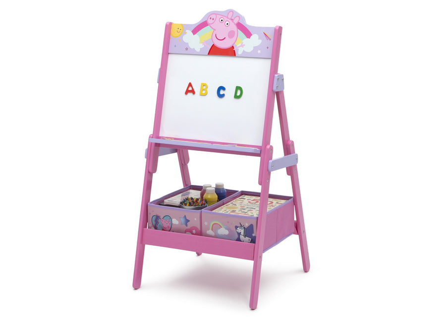 Delta Children Peppa Pig (1171) Wooden Activity Easel with Storage, Left Silo View 4-Peppa Pig Wooden Activity Easel with Storage