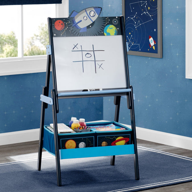 Delta Children Space Adventures (1223) Wooden Activity Easel with Storage 3-Space Adventures Wooden Activity Easel with Storage