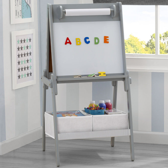 Light Grey/White 1176 8-Chelsea Double-Sided Storage Easel with Paper Roll and Magnets | Dry Erase Surface & Chalkboard Surface