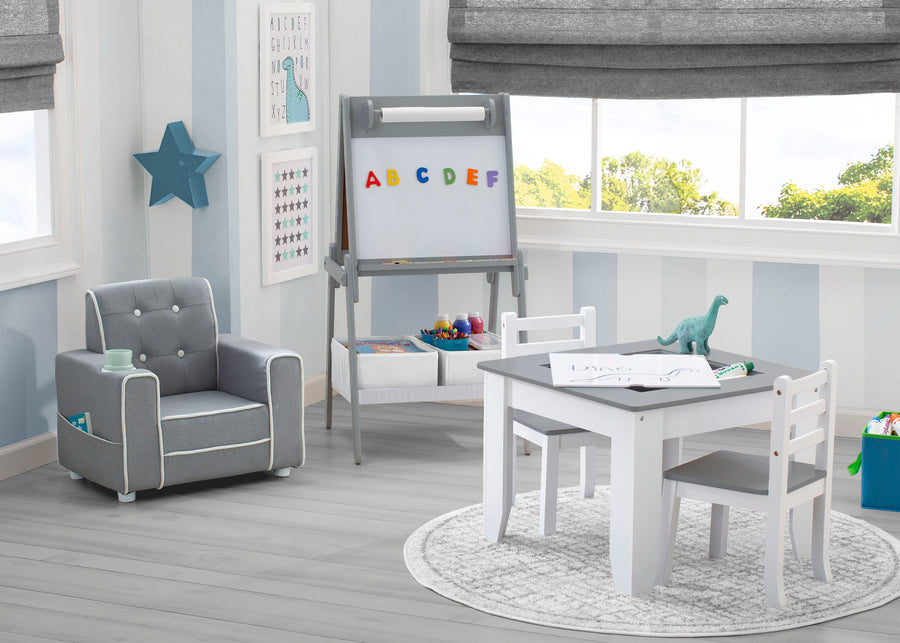 Light Grey and White (1176) 2-Chelsea Double-Sided Storage Easel with Paper Roll and Magnets | Dry Erase Surface & Chalkboard Surface