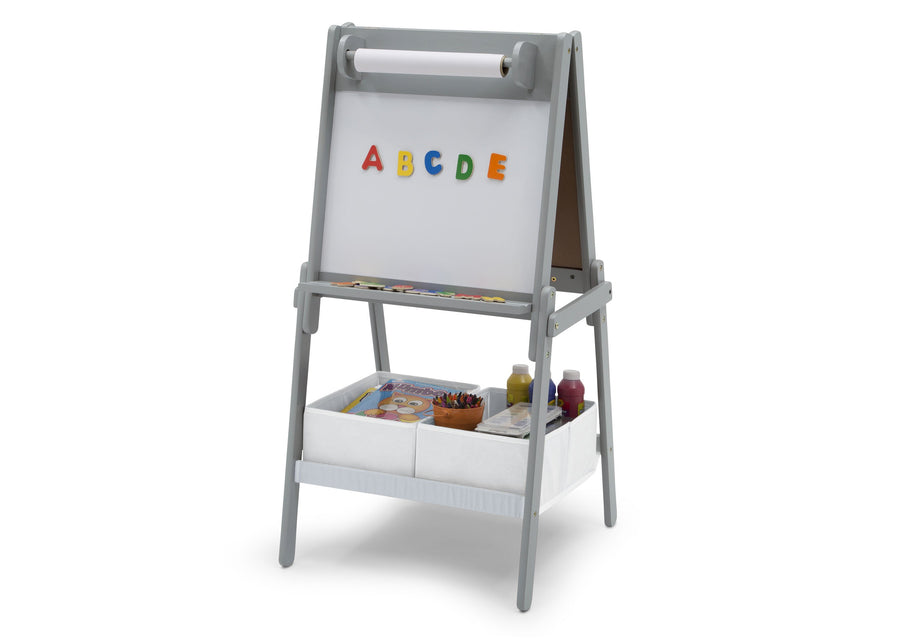 Light Grey and White (1176) 4-Chelsea Double-Sided Storage Easel with Paper Roll and Magnets | Dry Erase Surface & Chalkboard Surface