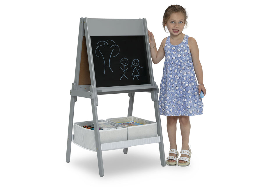 Light Grey and White (1176) 5-Chelsea Double-Sided Storage Easel with Paper Roll and Magnets | Dry Erase Surface & Chalkboard Surface