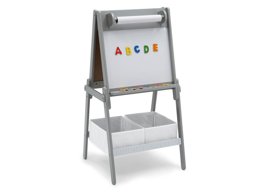 Light Grey and White (1176) 3-Chelsea Double-Sided Storage Easel with Paper Roll and Magnets | Dry Erase Surface & Chalkboard Surface
