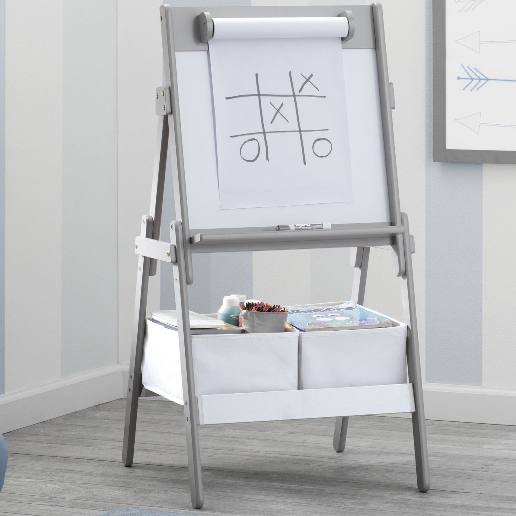 Delta Children Grey (026) Classic Kids Whiteboard/Dry Erase Easel with Paper Roll and Storage