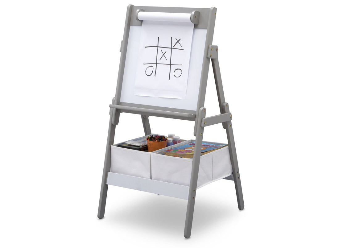 Delta Children Grey (026) Classic Kids Whiteboard/Dry Erase Easel with Paper Roll and Storage Left Silo View