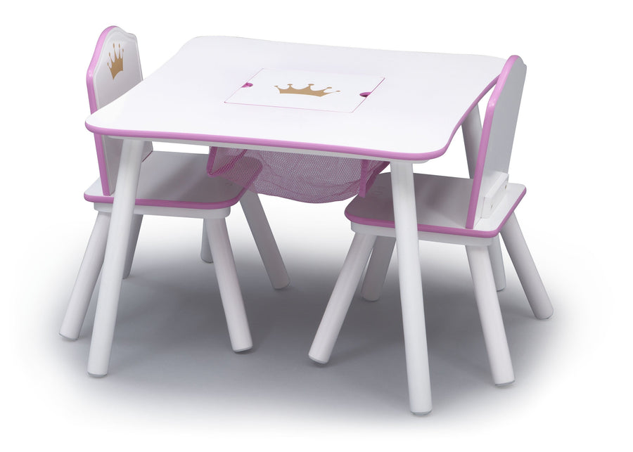 Pink and White (1187) 4-Princess Crown Kids Chair Set and Table, White/Pink