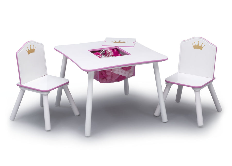 Pink and White (1187) 3-Princess Crown Kids Chair Set and Table, White/Pink