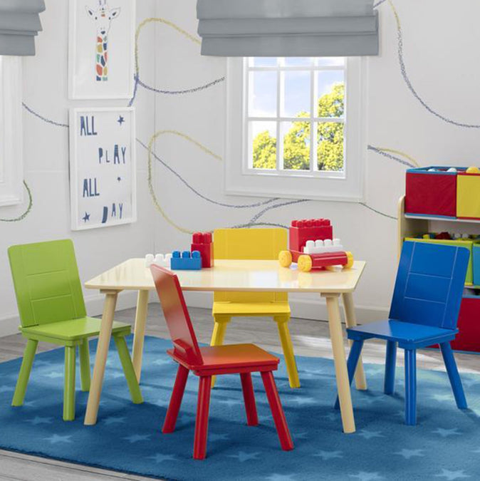 Natural and Primary Colors (1189) TT87452GN-1189 12-Kids Table and Chair Set (4 Chairs Included)