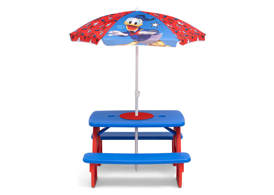 Mickey Hot Dog (1054) 3-Mickey Mouse 4 Seat Activity Picnic Table with Umbrella and LEGO Compatible Tabletop