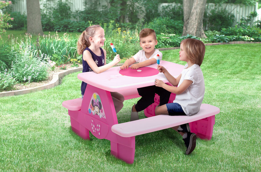 Minnie Mouse (1063) 1-Minnie Mouse 4 Seat Activity Picnic Table with LEGO Compatible Tabletop