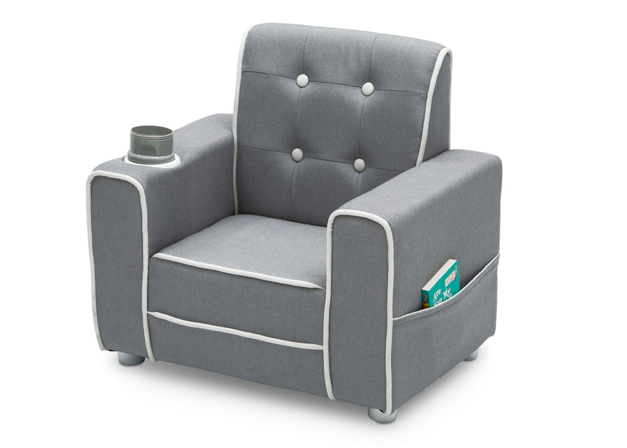 Light Grey and White (1176) 6-Chelsea Kids Upholstered Chair with Cup Holder