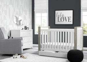Bianca with Textured Limestone (184) 1-Miles 4-in-1 Convertible Crib + Under Crib Roll-Out Storage